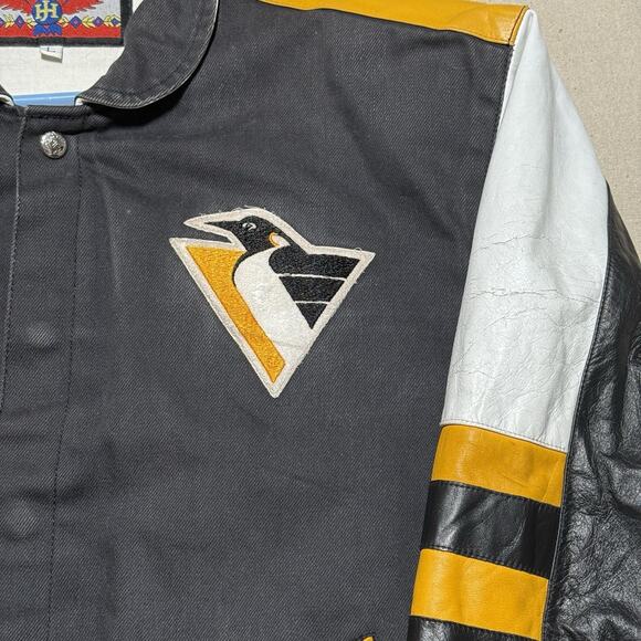 Vintage Jeff Hamilton NHL Pittsburgh Penguins Leather Varsity Jacket Large USA - Picture 4 of 12